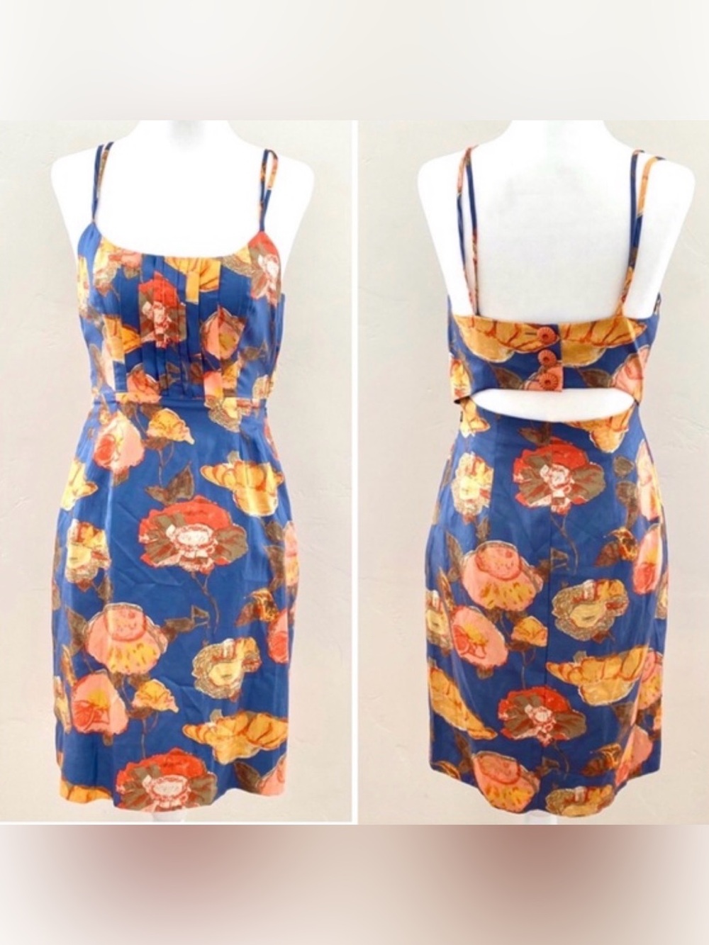 Anthropologie Maeve Peony Slip Silk Blend Dress Open Back Size 8 (Runs Small)